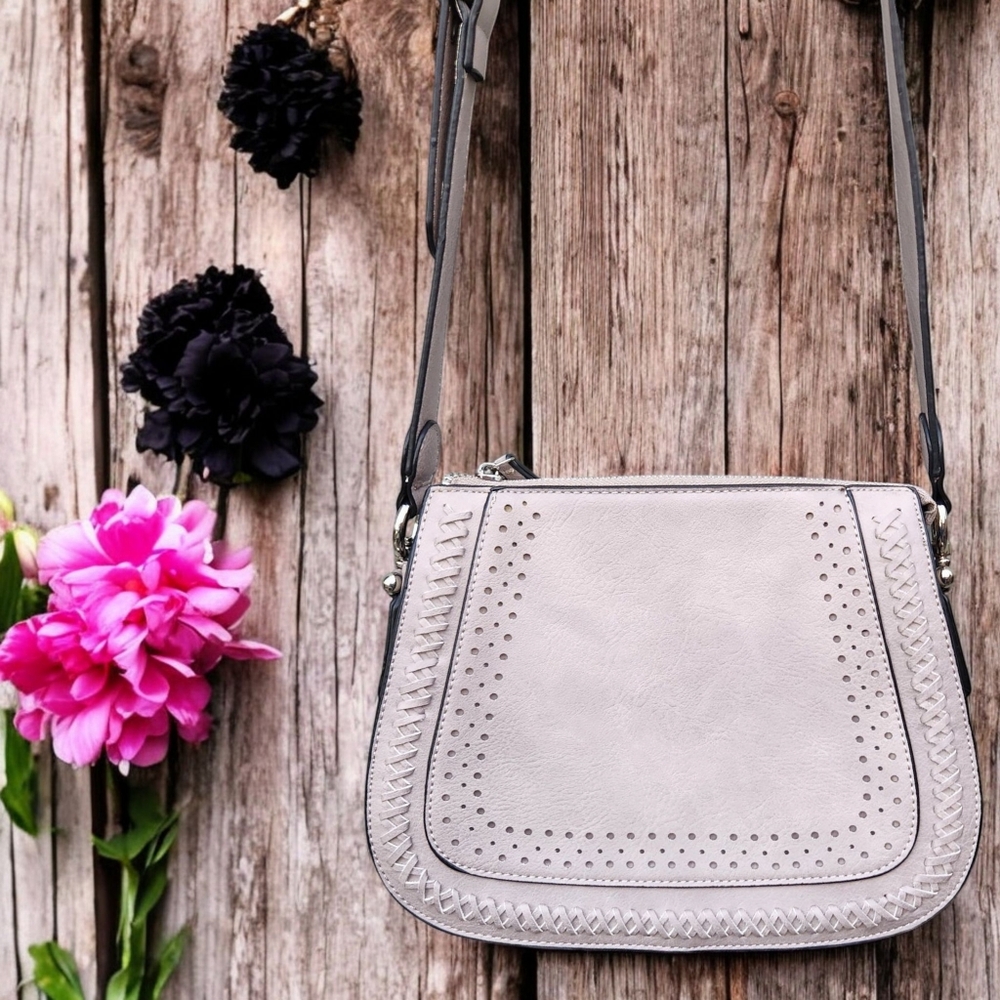 Kate & Alex Cuffaro Gray Italian Style Laser Cut Adjustable Crossbody Handbag